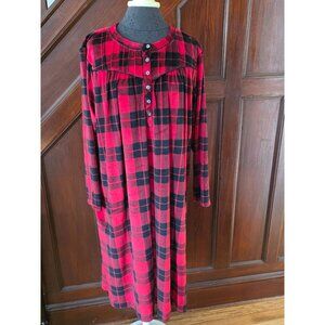 Aria Collection Womens Long Red & Black Plaid Nightgown XL